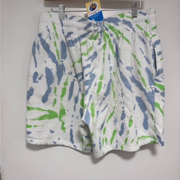 Women's Athletic Shorts - White with Green and Blue - Picture 2 of 4